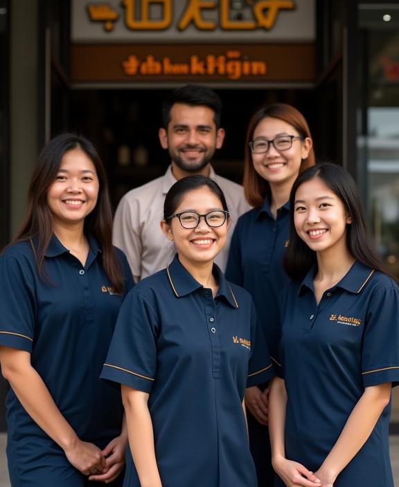 Pasukan The Deep Workshop yang mesra bergambar di hadapan kedai.